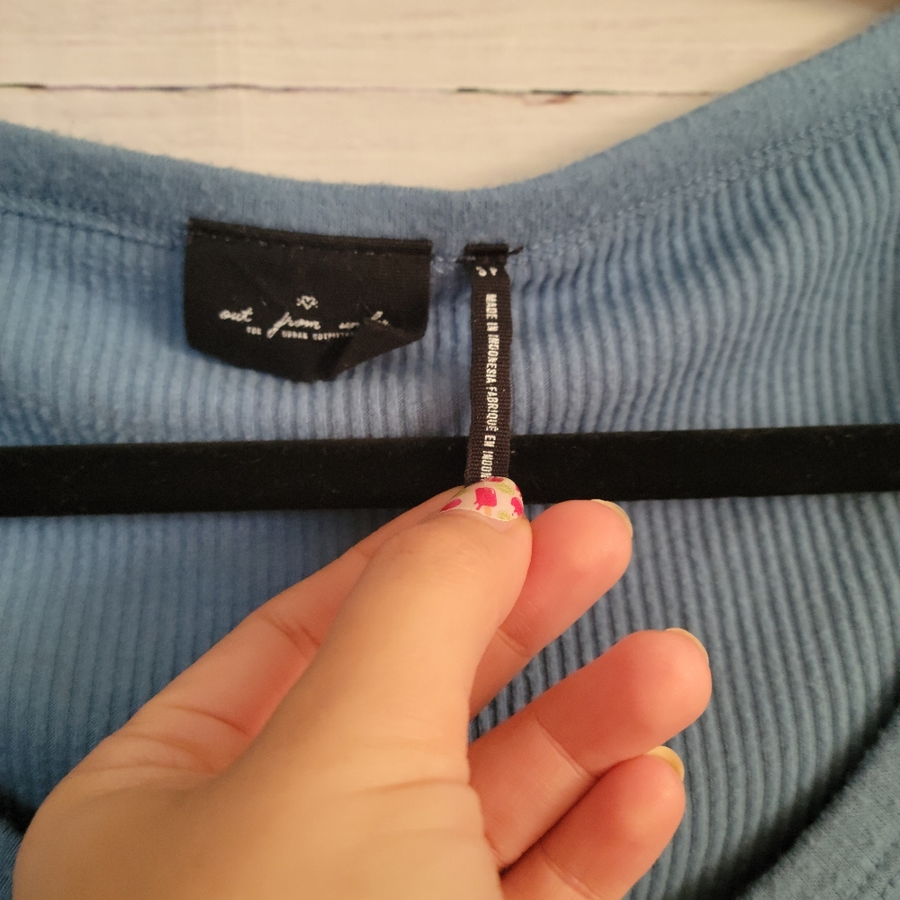 Out From Under Blue Ribbed Cropped button Sweater - Picture 2 of 4